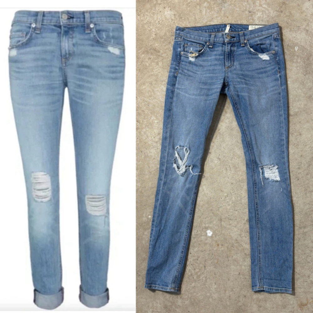 Rag & Bone The Dre Blue Jeans Size 25 Distressed Boyfriend Skinny Fit Zip Fly